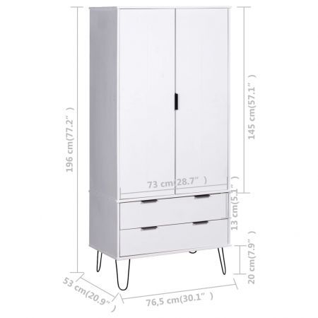 Wardrobe New York Range White Solid Pine Wood