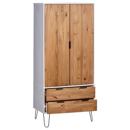 Wardrobe New York Range White and Light Wood Solid Pine Wood