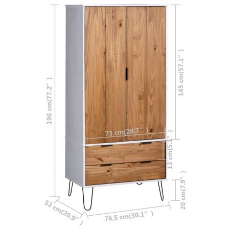 Wardrobe New York Range White and Light Wood Solid Pine Wood