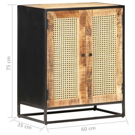 Sideboard 60x35x75 cm Rough Mango Wood and Natural Cane