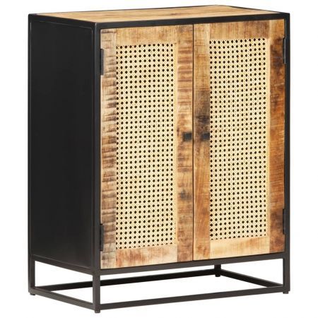 Sideboard 60x35x75 cm Rough Mango Wood and Natural Cane