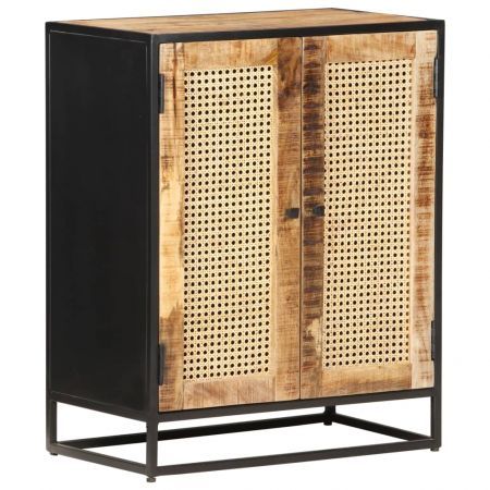 Sideboard 60x35x75 cm Rough Mango Wood and Natural Cane