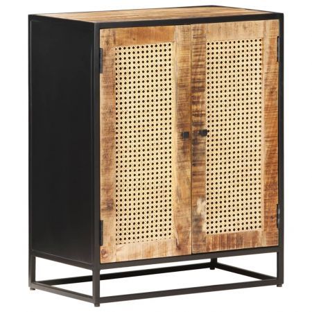 Sideboard 60x35x75 cm Rough Mango Wood and Natural Cane