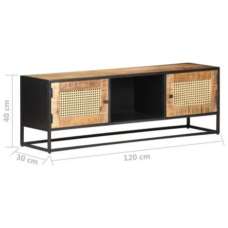 TV Cabinet 120x30x40 cm Rough Mango Wood and Natural Cane