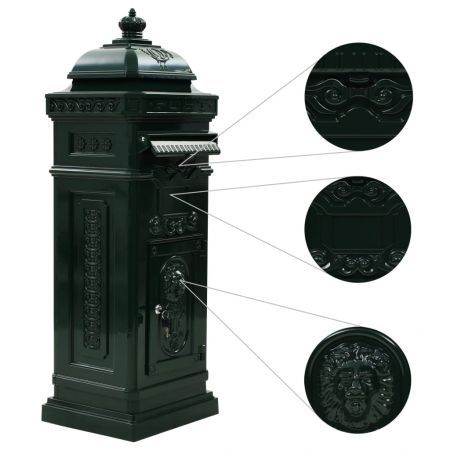 Pillar Letterbox Aluminium Vintage Style Rustproof Green