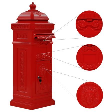 Pillar Letterbox Aluminium Vintage Style Rustproof Red