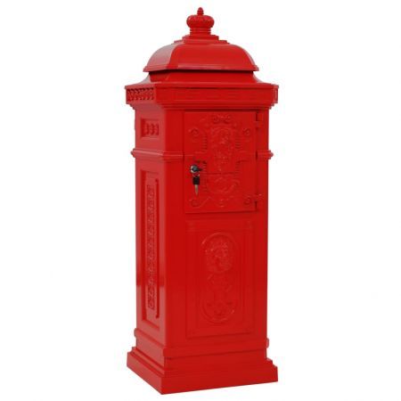 Pillar Letterbox Aluminium Vintage Style Rustproof Red