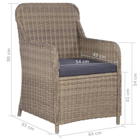 3 Piece Bistro Set with Cushions Poly Rattan Brown