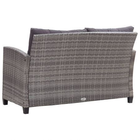 2-Seater Garden Sofa with Cushions Grey 124 cm Poly Rattan