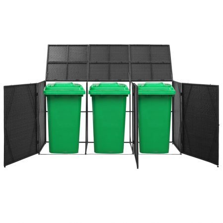 Triple Wheelie Bin Shed Black 229x78x120 cm Poly Rattan