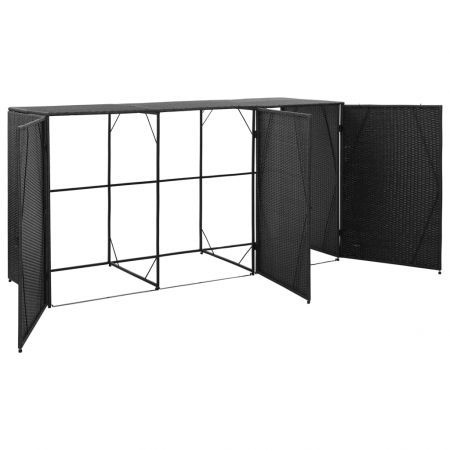 Triple Wheelie Bin Shed Black 229x78x120 cm Poly Rattan