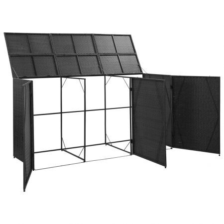 Triple Wheelie Bin Shed Black 229x78x120 cm Poly Rattan