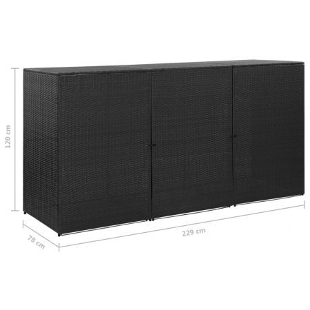 Triple Wheelie Bin Shed Black 229x78x120 cm Poly Rattan