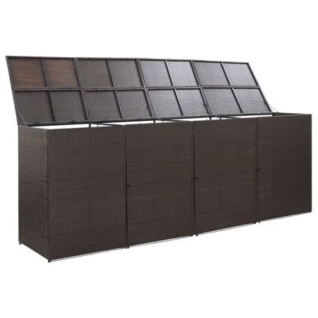 Quadruple Wheelie Bin Shed Brown 305x78x120 cm Poly Rattan