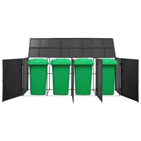 Quadruple Wheelie Bin Shed Black 305x78x120 cm Poly Rattan