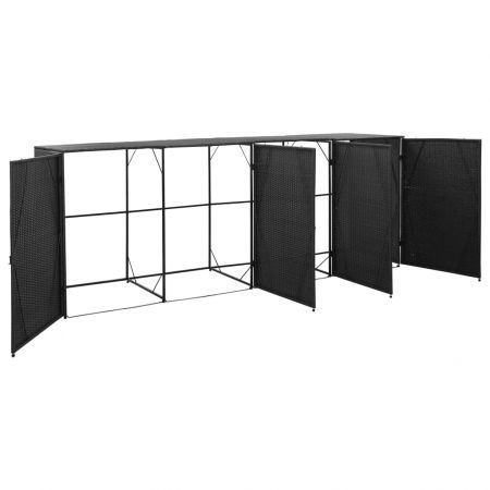 Quadruple Wheelie Bin Shed Black 305x78x120 cm Poly Rattan