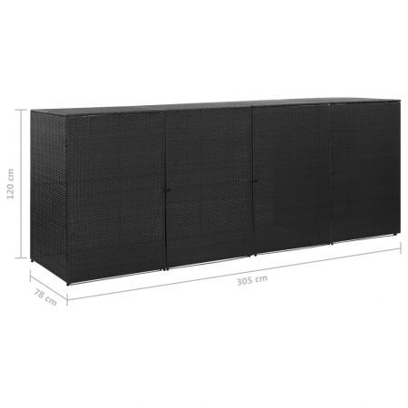 Quadruple Wheelie Bin Shed Black 305x78x120 cm Poly Rattan