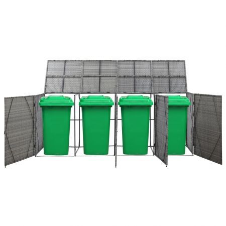 Quadruple Wheelie Bin Shed Anthracite 305x78x120 cm Poly Rattan