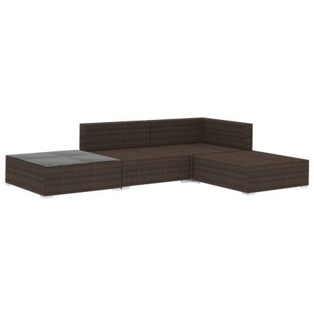 4 Piece Garden Lounge Set with Cushions Poly Rattan Brown