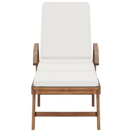 Sun Lounger with Cushion Solid Teak Wood Cream