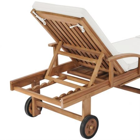 Sun Lounger with Cushion Solid Teak Wood Cream