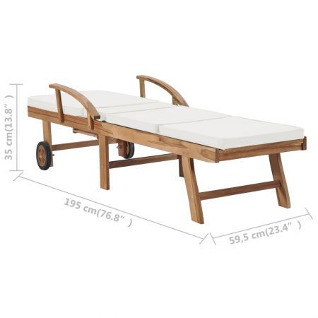 Sun Lounger with Cushion Solid Teak Wood Cream