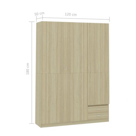 3-Door Wardrobe Sonoma Oak 120x50x180 cm Chipboard