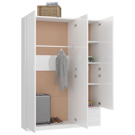 3-Door Wardrobe High Gloss White 120x50x180 cm Chipboard