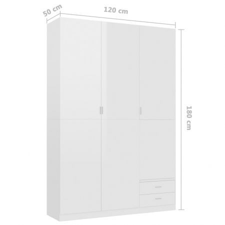 3-Door Wardrobe High Gloss White 120x50x180 cm Chipboard