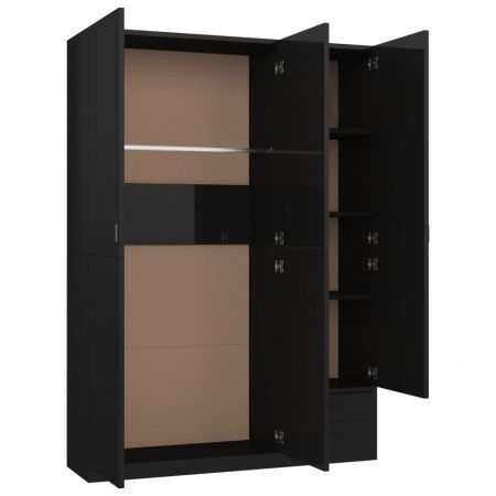 3-Door Wardrobe High Gloss Black 120x50x180 cm Chipboard