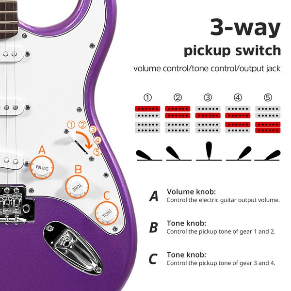 Melodic Stratocaster SSS Electric Guitar with 15W Amplifier Metallic Purple