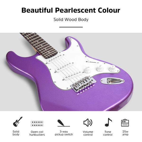 Melodic Stratocaster SSS Electric Guitar with 15W Amplifier Metallic Purple