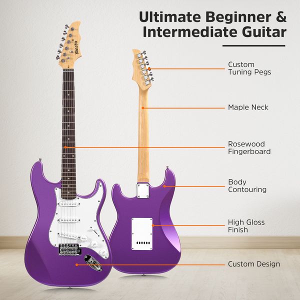 Melodic Stratocaster SSS Electric Guitar with 15W Amplifier Metallic Purple