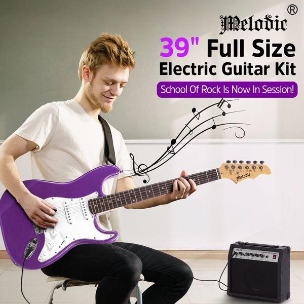 Melodic Stratocaster SSS Electric Guitar with 15W Amplifier Metallic Purple