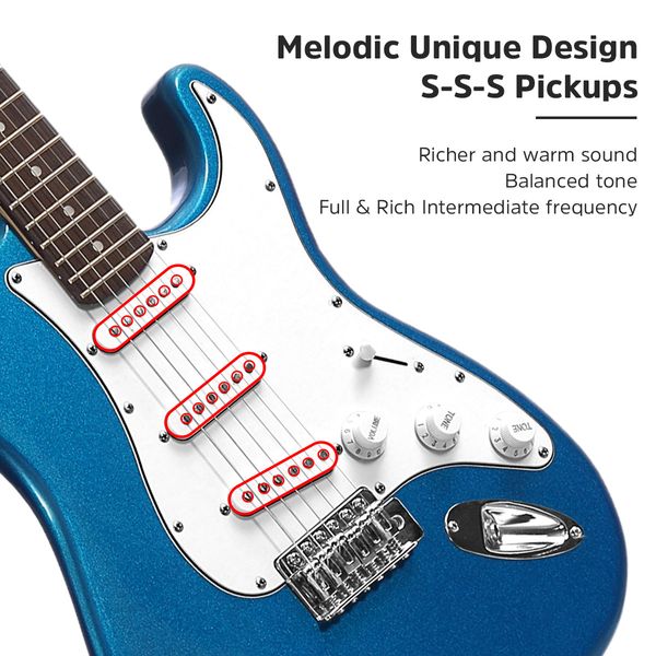 Melodic Stratocaster SSS Electric Guitar with 15W Amplifier Imperial Blue