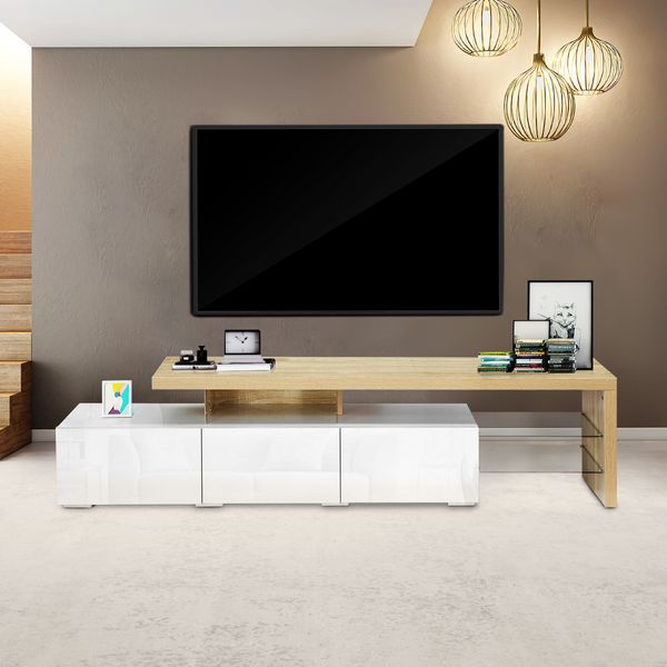 High Gloss 180cm TV Cabinet Table Wooden TV Storage Unit Entertainment Console Oak and White