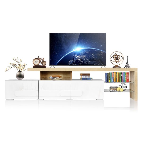 High Gloss 180cm TV Cabinet Table Wooden TV Storage Unit Entertainment Console Oak and White