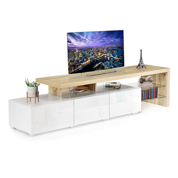 High Gloss 180cm TV Cabinet Table Wooden TV Storage Unit Entertainment Console Oak and White