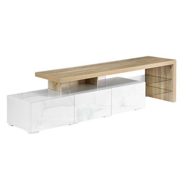 High Gloss 180cm TV Cabinet Table Wooden TV Storage Unit Entertainment Console Oak and White