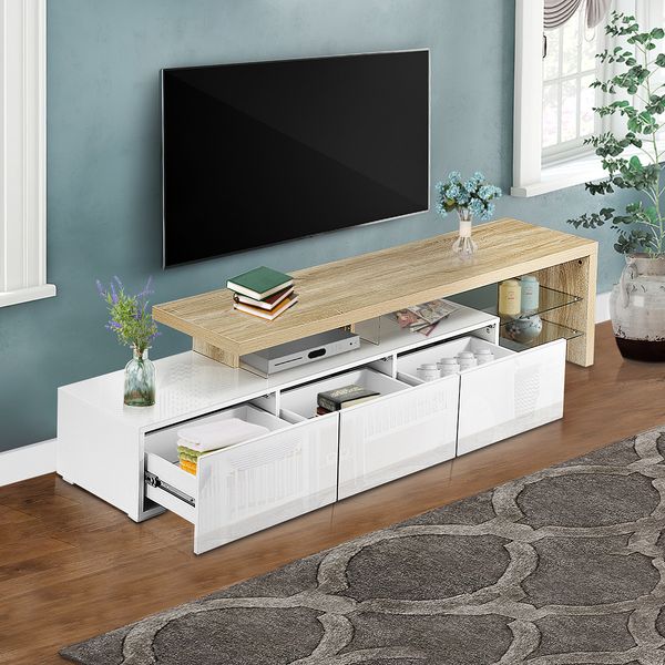 High Gloss 180cm TV Cabinet Table Wooden TV Storage Unit Entertainment Console Oak and White