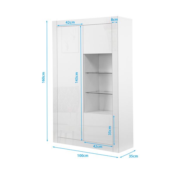 High Gloss 3 Door Cabinet Sideboard Storage Unit with 3 Open Shelves LED Light White