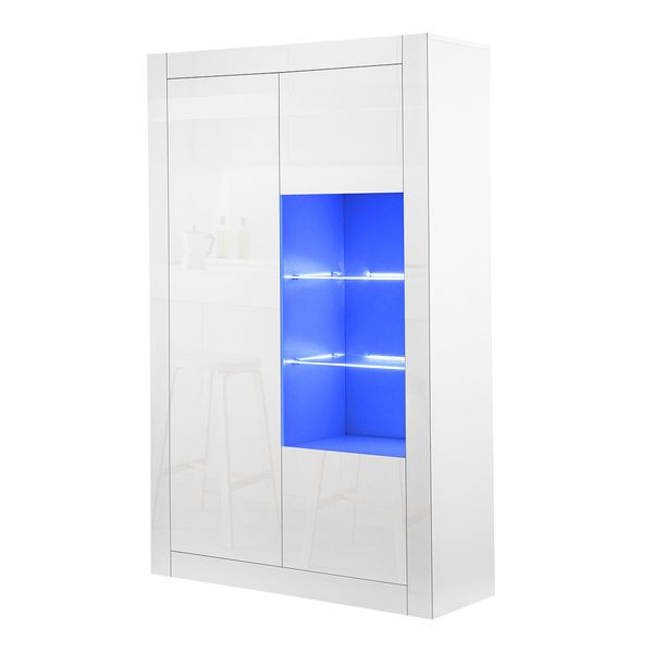 High Gloss 3 Door Cabinet Sideboard Storage Unit with 3 Open Shelves LED Light White
