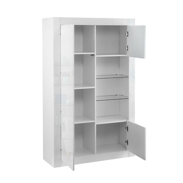 High Gloss 3 Door Cabinet Sideboard Storage Unit with 3 Open Shelves LED Light White