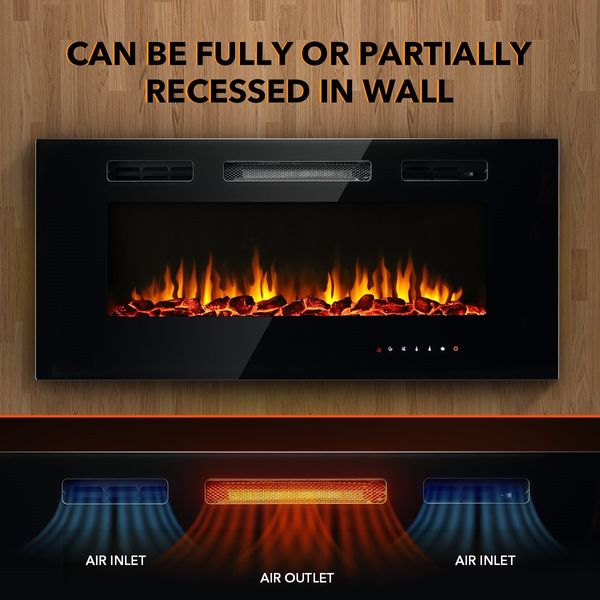 Maxkon 40 Inch Wall Recessed Mounted Electric Fireplace Heater 900/1800W w/5 Flame Settings