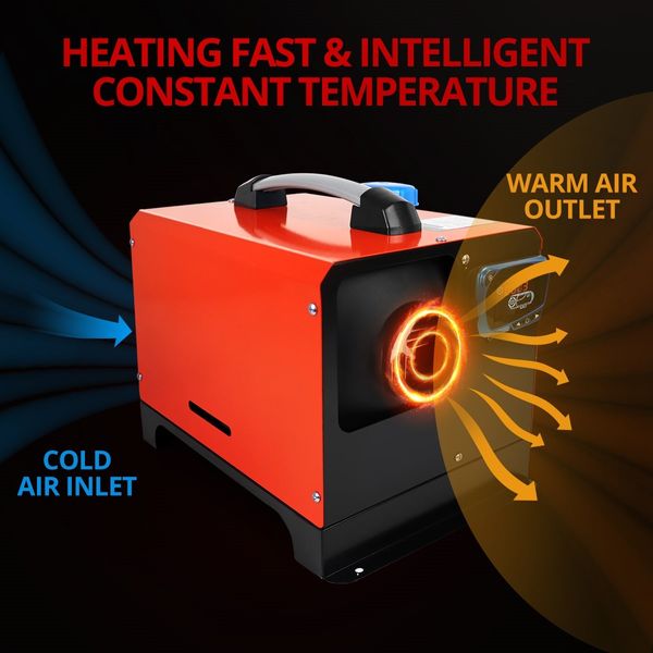 Diesel Air Heater 12V 8KW All-in-One Parking Car Truck Caravan LCD Remote Black and Orange