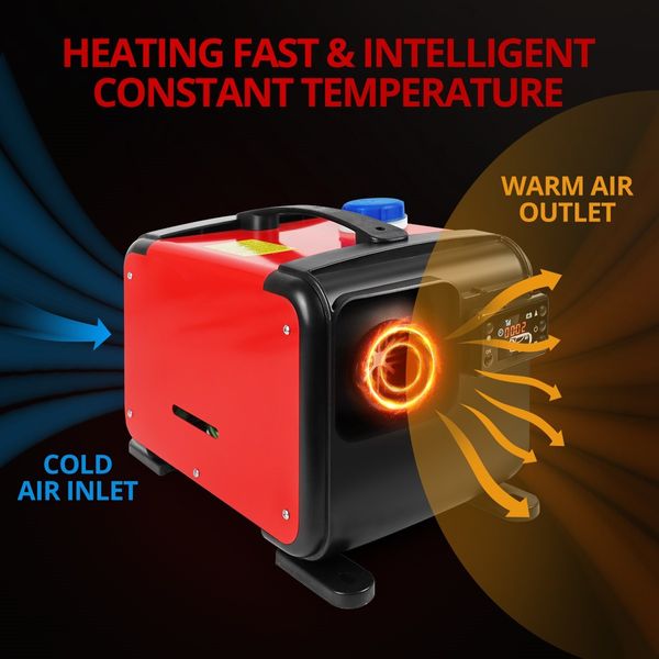 Diesel Air Heater All-in-One 12V 8KW Parking Car Truck Caravan LCD Remote Black and Red