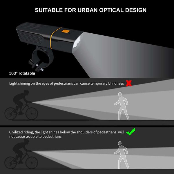 LED Bike Headlight and Back Light Set 2400 mAh 3+5 Light Modes, IPX5 Waterproof