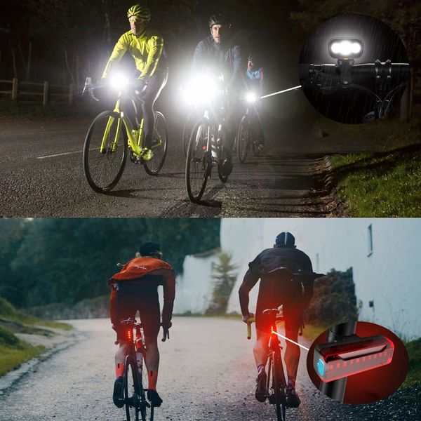 LED Bike Headlight and Back Light Set 2400 mAh 3+5 Light Modes, IPX5 Waterproof