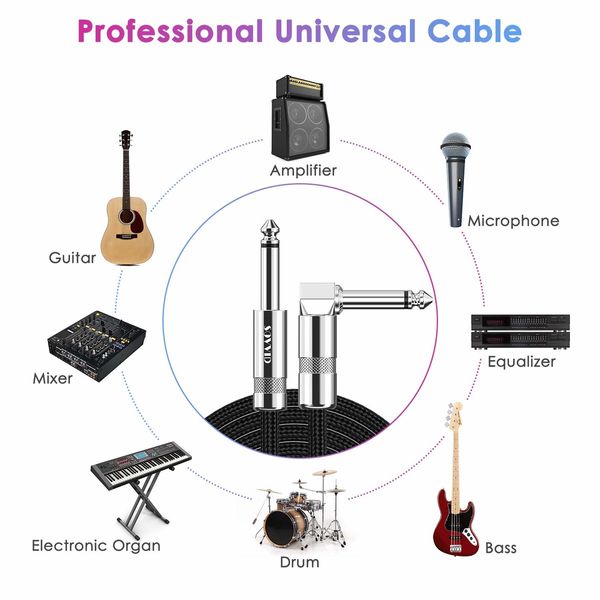 Guitar Cable 10ft, Professional Instrument Cable Electric Guitar AMP Cord, 1/4inch TS Cable for Guitar Bass Mandolin Keyboard and Pro Audio (Right Angle 10FT, Black)