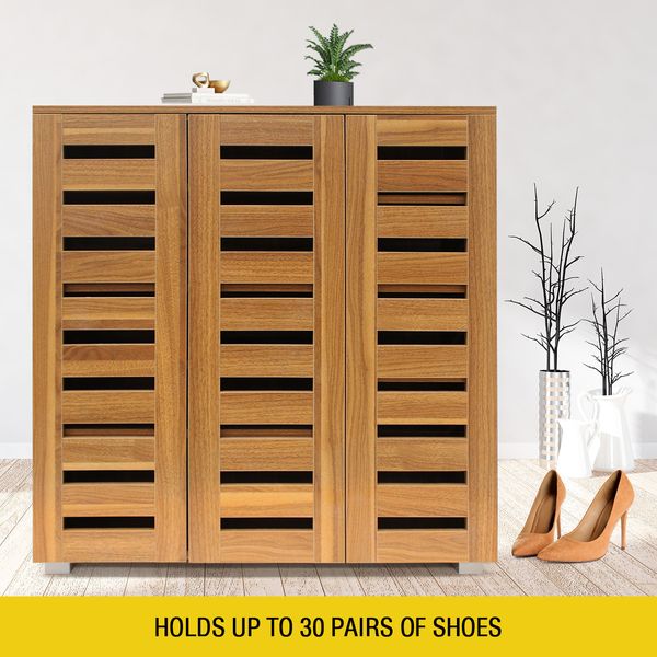 Wooden Shoe Storage Cabinet Shoe Rack Shelf Organiser for 30 Pairs Shoes Oak Colour